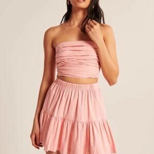Abercrombie & Fitch S/M Pink Tube Top Tiered Poplin Mini Skirt Matching Set
